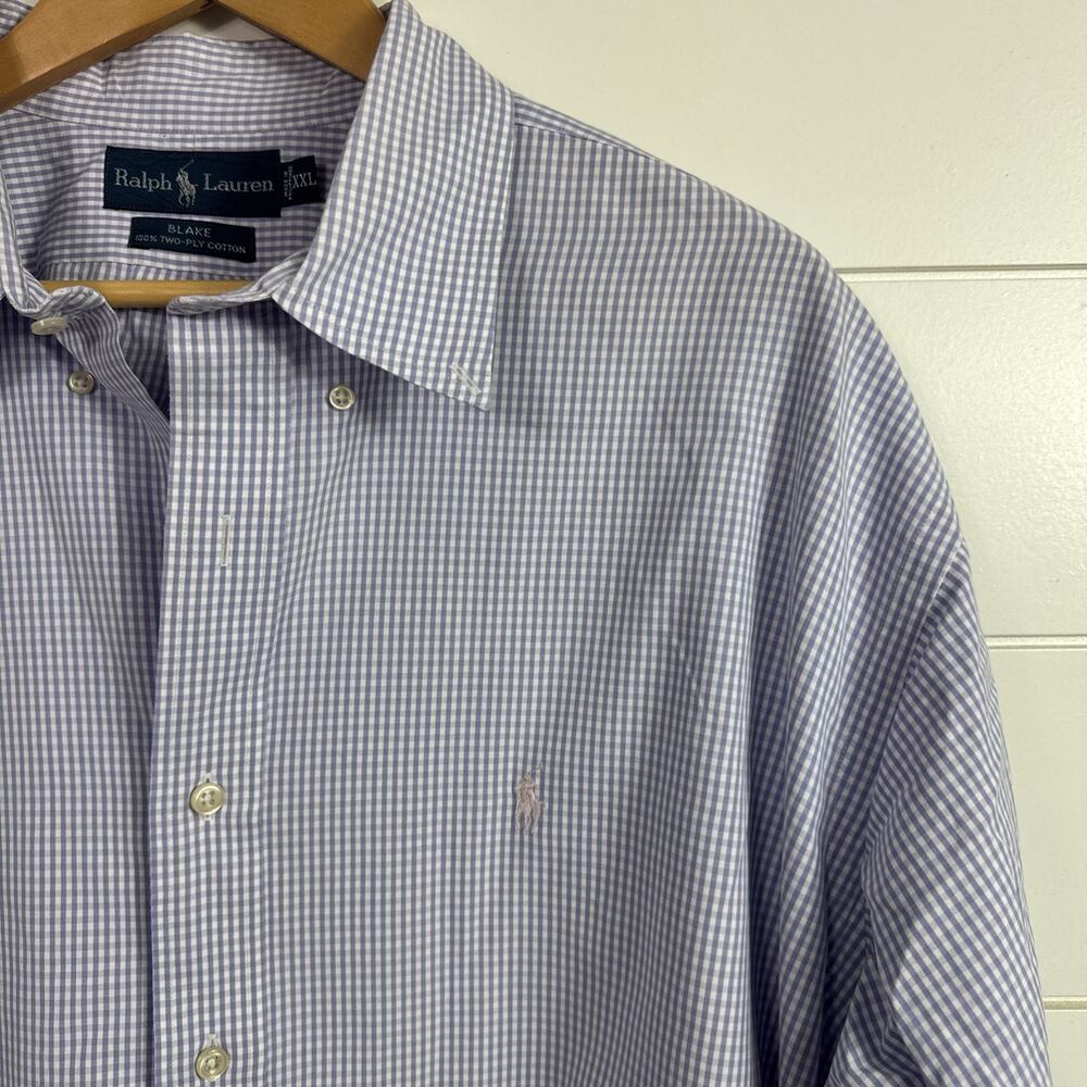 Ralph Lauren Blake Button Front Shirt 100% Cotton Purple Check Pattern sz XXL